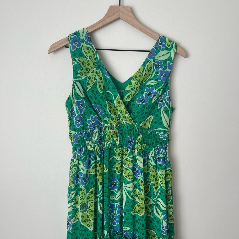 Vibrant Floral Green Sleeveless Maxi Dress